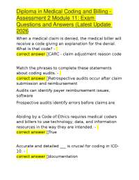 Diploma in Medical Coding and Billing - Assessment 2 Module 11: Exam Questions and Answers