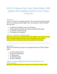 NUR 231 Maternal final Exam Study Guide | 2026 Update with complete solutions. Galen Col