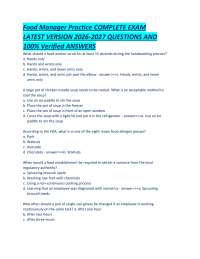 Food Manager Practice COMPLETE EXAM LATEST VERSION 2026-2027 QUESTIONS AND 100% Verified A