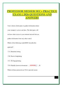 PROFESSOR MESSER SEC+ PRACTICE EXAM 1 2026 QUESTIONS AND ANSWERS