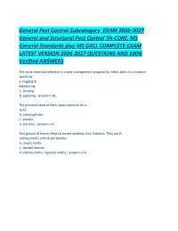 General Pest Control Subcategory EXAM 2026-2027 General and Structural Pest Control 7A-COR