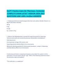 ExCPT Practice Exam for Pharmacy Technician COMPLETE EXAM LATEST VERSION 2026-2027 QUESTIO