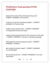 World history Exam questions WITH ANSWERS