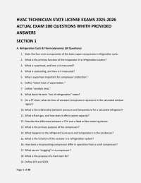 HVAC TECHNICIAN STATE LICENSE EXAMS 2025-2026 ACTUAL EXAM 200 QUESTIONS WHITH PROVIDED A