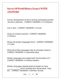 Survey Of World History Exam 1 WITH ANSWERS