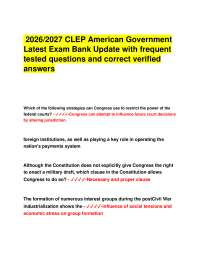 2026/2027 CLEP American Government Latest Exam Bank Update with frequent tested questions