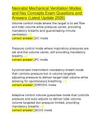 Neonatal Mechanical Ventilation Modes and Key Concepts Exam Questions and Answers (Latest