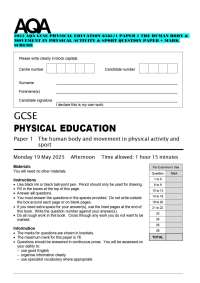 2025 AQA GCSE PHYSICAL EDUCATION 8582/1 PAPER 1 THE HUMAN BODY & MOVEMENT IN PHYSICAL ACTI