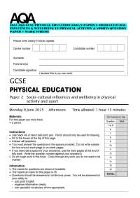 2025 AQA GCSE PHYSICAL EDUCATION 8582/2 PAPER 2 SOCIO-CULTURAL INFLUENCES & WELLBEING IN P
