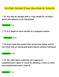 ServSafe Alcohol Exam 2026 (PDF) | Responsible Service | Hospitality Management