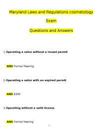 Maryland Laws & Regulations Cosmetology Exam 2026 (PDF) | Licensing | Maryland