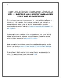 NICET LEVEL 3 HIGHWAY CONSTRUCTION ACTUAL EXAM WITH 300 QUESTIONS AND ANSWERS