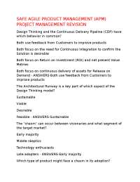 SAFE AGILE PRODUCT MANAGEMENT (APM) PROJECT MANAGEMENT REVISION