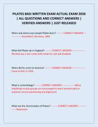 PILATES BASI WRITTEN EXAM ACTUAL EXAM 2026 | ALL QUESTIONS AND CORRECT ANSWERS | VERIFIED