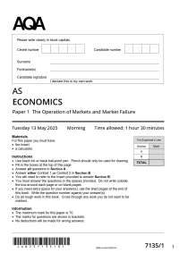 ACTUAL 2025 AQA AS ECONOMICS 7135/1Paper 1 The Operation of Markets and Market Failure ME