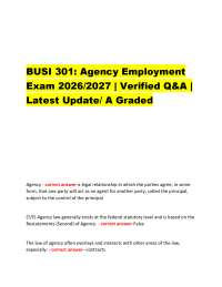 BUSI 301: Agency Employment Exam 2026/2027 | Verified Q&A | Latest Update/ A Graded