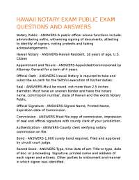 HAWAII NOTARY EXAM PUBLIC EXAM QUESTIONS AND ANSWERS