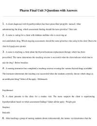 Pharm Final Unit 3 Questions with Answers