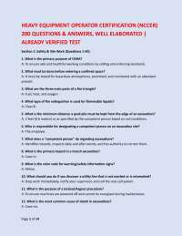 HEAVY EQUIPMENT OPERATOR CERTIFICATION (NCCER) 200 QUESTIONS & ANSWERS, WELL ELABORATED |