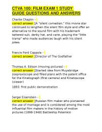 CTVA 100: FILM EXAM 1 STUDY GUIDE QUESTIONS AND ANSWERS