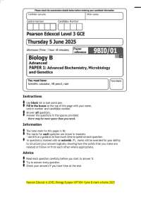 Paerson Edexcel A LEVEL Biology B Question paper OPTION 1june & mark scheme 2025