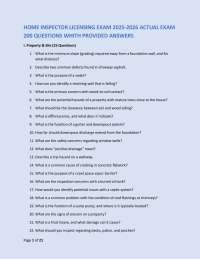 HOME INSPECTOR LICENSING EXAM 2026 ACTUAL EXAM 200 QUESTIONS WHITH PROVIDED ANSWERS