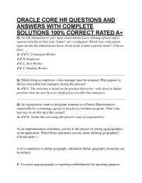 ORACLE CORE HR QUESTIONS AND ANSWERS WITH COMPLETE SOLUTIONS 100% CORRECT RATED A+