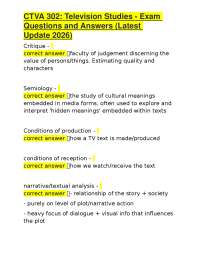 CTVA 302: Television Studies - Exam Questions and Answers (Latest Update 2026)