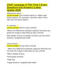 CSUF Language of Film Final 2 Exam Questions and Answers (Latest Update 2026)