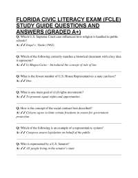 FLORIDA CIVIC LITERACY EXAM (FCLE) STUDY GUIDE QUESTIONS AND ANSWERS (GRADED A+)