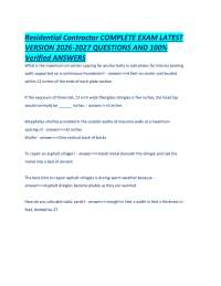 Residential Contractor COMPLETE EXAM LATEST VERSION 2026-2027 QUESTIONS AND 100% Verified