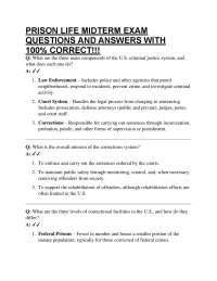 PRISON LIFE MIDTERM EXAM QUESTIONS AND ANSWERS WITH 100% CORRECT!!!