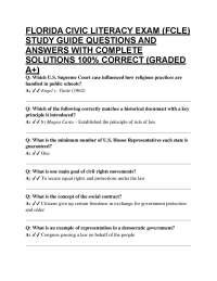 FLORIDA CIVIC LITERACY EXAM (FCLE) STUDY GUIDE QUESTIONS AND ANSWERS WITH COMPLETE SOLU