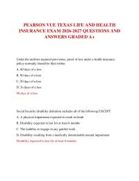 PEARSON VUE TEXAS LIFE AND HEALTH INSURANCE EXAM 2026-2027 QUESTIONS AND ANSWERS GRADED A+