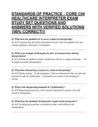 STANDARDS OF PRACTICE - CORE CHI HEALTHCARE INTERPRETER EXAM STUDY SET QUESTIONS AND ANS