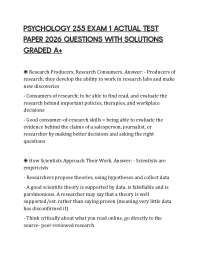 PSYCHOLOGY 255 EXAM 1 ACTUAL TEST PAPER 2026 QUESTIONS WITH SOLUTIONS GRADED A+