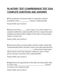 PA NOTARY TEST COMPREHENSIVE TEST 2026 COMPLETE QUESTIONS AND ANSWERS