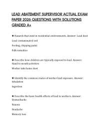 LEAD ABATEMENT SUPERVISOR ACTUAL EXAM PAPER 2026 QUESTIONS WITH SOLUTIONS GRADED A+