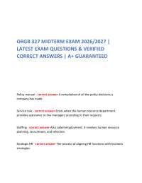 ORGB 327 MIDTERM EXAM 2026/2027 | LATEST EXAM QUESTIONS & VERIFIED CORRECT ANSWERS | A+