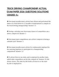 TRUCK DRIVING CHAMPIONSHIP ACTUAL EXAM PAPER 2026 QUESTIONS SOLUTIONS GRADED A+
