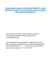 Massachusetts Learner’s Permit Test 2026/2027 – Latest Questions with 100% Correct