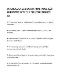 PSYCHOLOGY 255 EXAM 1 FINAL PAPER 2026 QUESTIONS WITH FULL SOLUTION GRADED A+