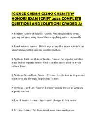 SCIENCE CHEMH GIZMO CHEMISTRY HONORS EXAM SCRIPT 2026 COMPLETE QUESTIONS AND SOLUTIONS GRA