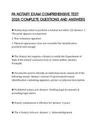 PA NOTARY EXAM COMPREHENSIVE TEST 2026 COMPLETE QUESTIONS AND ANSWERS