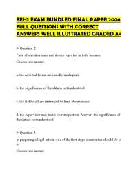 REHS EXAM BUNDLED FINAL PAPER 2026 FULL QUESTIONS WITH CORRECT ANSWERS WELL ILLUSTRATED GR