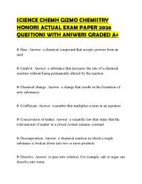 SCIENCE CHEMH GIZMO CHEMISTRY HONORS ACTUAL EXAM PAPER 2026 QUESTIONS WITH ANSWERS GRADED