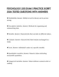 PSYCHOLOGY 255 EXAM 1 PRACTICE SCRIPT 2026 TESTED QUESTIONS WITH ANSWERS