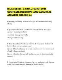 RICA SUBTEST 2 FINAL PAPER 2026 COMPLETE SOLUTIONS AND ACCURATE ANSWERS GRADED A