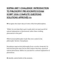 SOPHIA UNIT 1 CHALLENGE 1 INTRODUCTION TO PHILOSOPHY PRE-SOCRATICS EXAM SCRIPT 2026 COMPLE