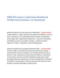 ORGB 327 Lesson 1| Latest Exam Questions & Verified Correct Answers | A+ Guaranteed
